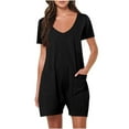 thumbnail image 2 of Lovskoo Women's Summer Casual Rompers Scoop Neck Shorts Jumpsuit Short Sleeve One Piece Jumpers with Pockets 2024 Trendy Black L, 2 of 8