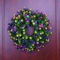 thumbnail image 4 of Artificial Daisy Wreath - 18 Inches Eucalyptus Wreath with Colorful Mixed Flower Wreath Farmhouse Spring Summer Wreath for Front Door Wall Decor, 4 of 9