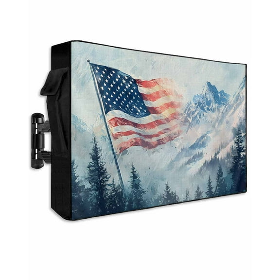 4th of July Outdoor TV Cover 60 to 65 Inch Weatherproof, Mountain Forest Independence Day 600D Oxford TV Covers with Waterproof Zipper, Outside Flat TV Screen Protector Size 58"W x 37"H x 4.5"D