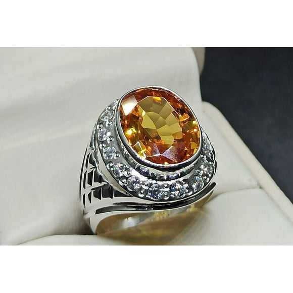 Natural Citrine And Cubic Zirconia Gemstone Ring - 925 Solid Sterling Silver - Handmade Silver Ring Engagement Ring Anniversary Gift For Her