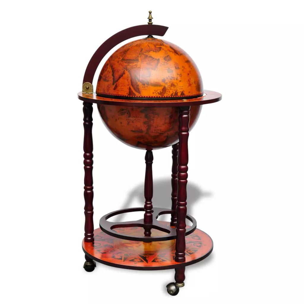 Kepooman 16th Century Italian Replica Globe Bar Cart Wine Bar Stand with Wheels, Brown