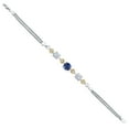 thumbnail image 3 of 925 Sterling Silver and 10k Yellow Gold Blue Created Sapphire White Moissanite and White Lab Grown Diamond Bracelet for Women (3.28 Cttw, Round 7MM and 6MM, 6.5/7/7.5 inch, Made in Italy), 3 of 5