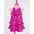 thumbnail image 5 of Hansber Kids Girls Sequins Modern Jazz Latin Ballet Dance Shorty Unitard Dress Stage Performance Dancewear A Rose 6, 5 of 7