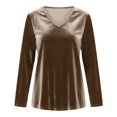 thumbnail image 6 of Velvet Sweatshirt Women V Neck Long Sleeve Casual Pullover Soft Warm Shirts Velvet Tops Fall Outfits for Women Khaki XL, 6 of 7