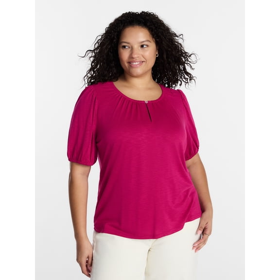 Terra & Sky Women's Plus Puff Sleeve Top, Sizes 0X-5X