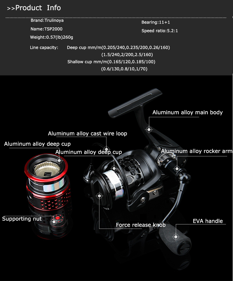 TECHTONGDA One-handed Reel All Metal Double Cup TSP2000 12 Axis Spinning Fishing Reel Left and Right Hand Interchange