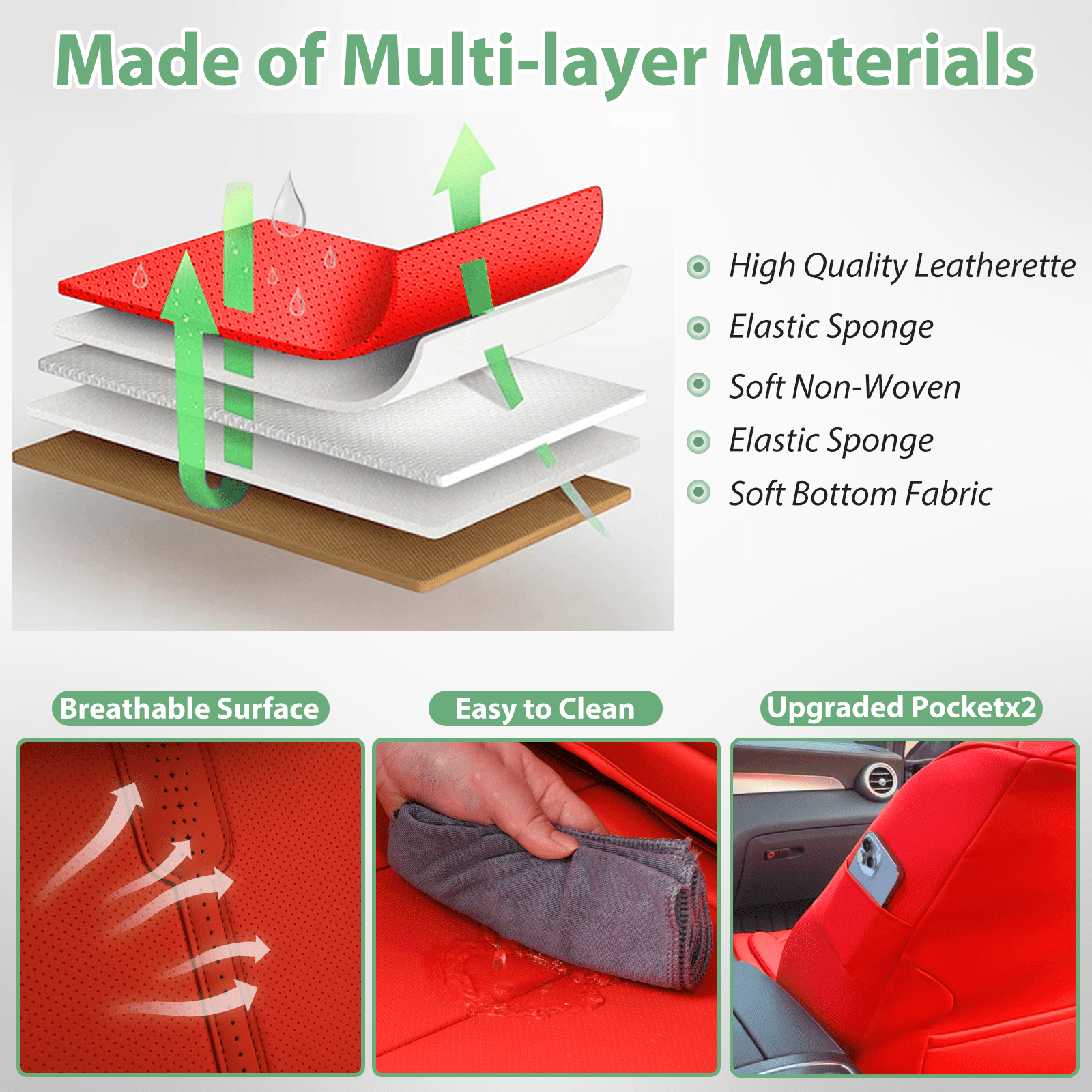 HOMOSTARRY Red Car Seat Cover Nappa Leather Front Seat, Waterproof Car Seat Protector Cover Airbag Compatible, Vehicles Cushion Universal Fit for Most Cars, Sedans, Pick-up Trucks