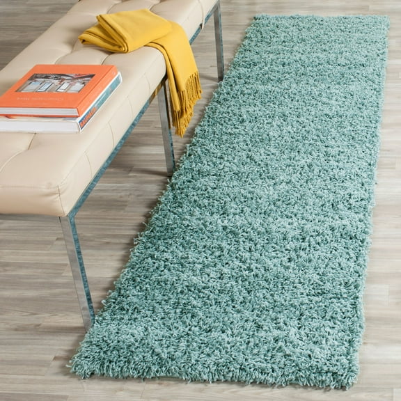 SAFAVIEH Lavena Solid Plush Shag Runner Rug, Seafoam, 2'3" x 8'
