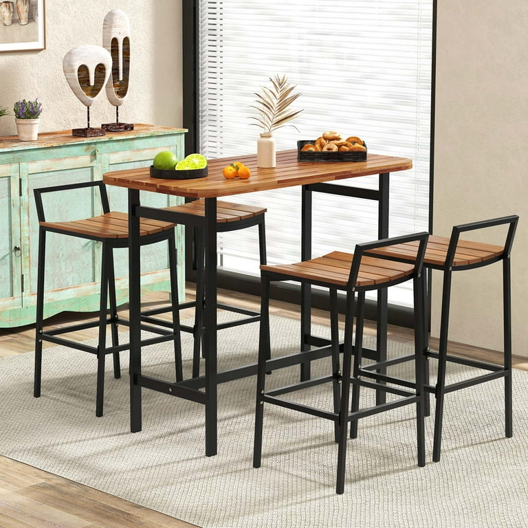 Costway 5-Piece Patio Bistro Dining Furniture Set: Acacia