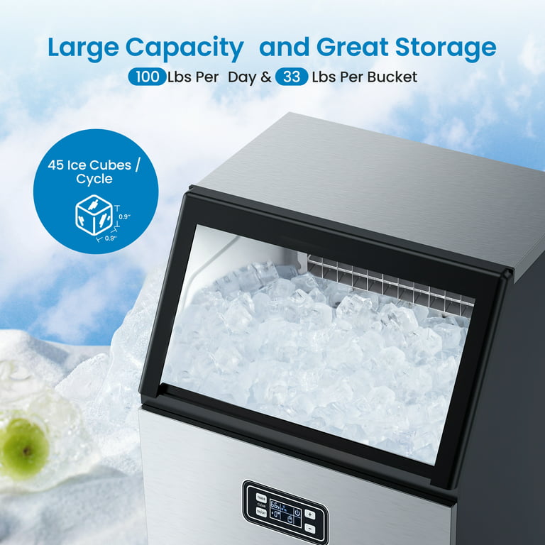 Undercounter Ice Maker Machine Commercial, Built in Nugget Ice Cubes 100  LBS/24H with 33LBS Large-Capacity, Freestanding|Countertop Crushed Ice