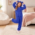 thumbnail image 4 of CUZIBR Toddler Bear Ear Onesie For Girls Fuzzy Hooded Pajama Jumpsuit Zip-Up Long Sleeve Cute Homewear,Blue,5-6 Years, 4 of 5