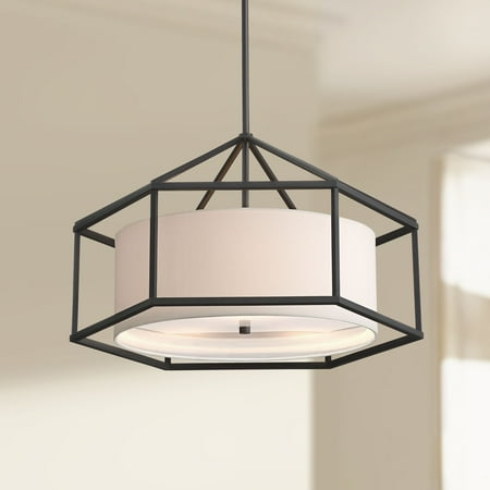 Possini Euro Design Satin Black Cage Pendant Chandelier 24