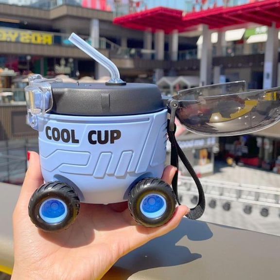 Naittoop Cute Water Bottle Bus Water Cup with Straw and Strap Break Resistant Detachable,Mini Car Water Bottle for School Sports Travel Blue