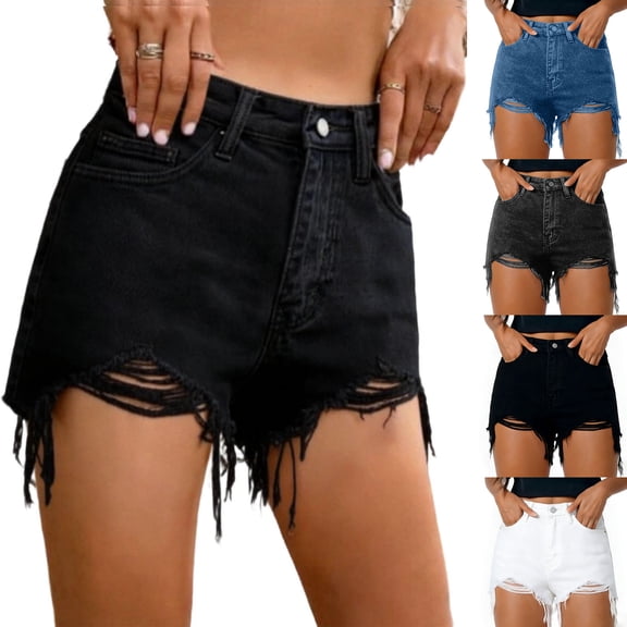 Distressed Jean Shorts for Women - Ripped Cut Off Denim Shorts - Lightweight Summer Casual High Waisted Washed Jeans Shorts with Pockets, Black xxl