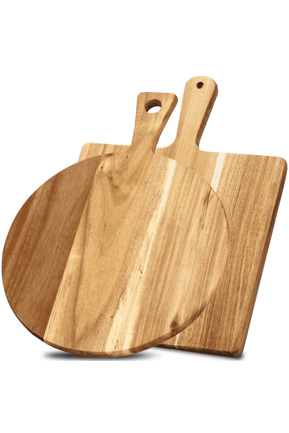 2 Pcs Acacia Wood Cutting Board Set with Handle, Charcuterie Board Decorative Cutting Boards for Kitchen, Serving Tray for Cheese Meat Fruit Pizza Bread Baking, Decorative Wooden for Kitchen