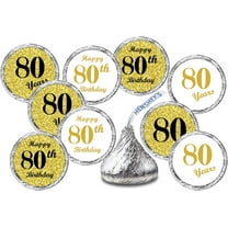 80th Birthday Gold Kisses Stickers, (Set of 324) Chocolate Drops Labels Stickers For Birthday Party, Kisses Party Favors Decor,