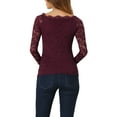 thumbnail image 3 of INSPIRAR CHIC Blusa de Encaje Floral para Mujeres con Mangas Largas Transparentes y Hombros Descubiertos XS Burdeos, 3 of 6