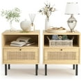thumbnail image 5 of Natural Rattan Nightstand Set of 2, End Table,Boho Bedside Table with 1 Hand Made Decorated Door for Living Room, Bedroom, 5 of 18