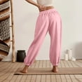 thumbnail image 4 of Women's Athletic Sweatpants Wide Leg Cuffed Hem Drawstring Waist Side Pockets Soft Gym Workout Joggers, M, 4 of 5