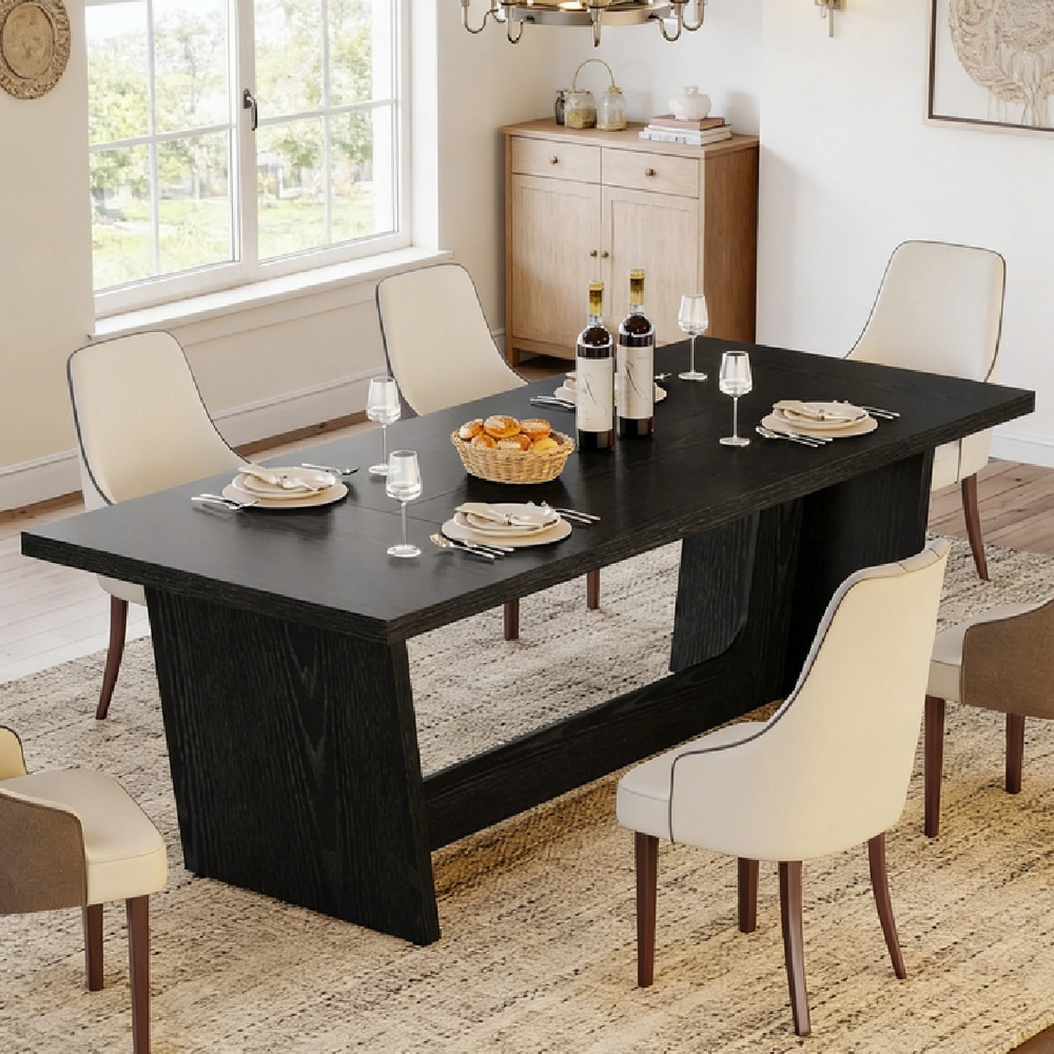 Dining Table, Rustic Farmhouse Wooden Table for 6-8 People, 70.87 in W x 31.3 in D x 29.92 in H