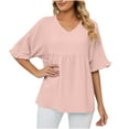 thumbnail image 1 of Timegard Oversized Tops for Women V-Neck Ruffle Half Sleeve Ruched Lightweight Summer Casual Loose Tops, 1 of 7