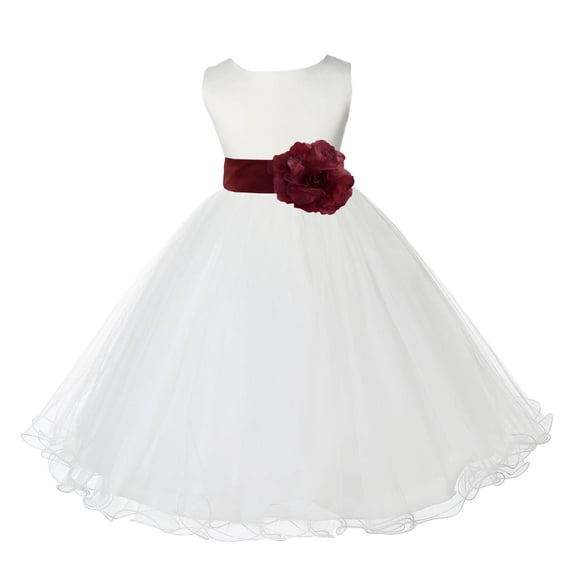 Ekidsbridal Satin Ivory Burgundy Tulle Rattail Flower Girl Dress for Baptism Wedding Mini Bridal Gown 829T M