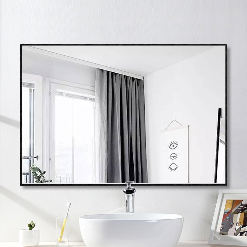Living Room Black Bedroom 24” Round Mirror for Bathroom Classical Brushed Metal Frame Mirror for Bathroom Large Vanity Mirror