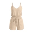 thumbnail image 6 of Strapless Jumpsuits for Women Spaghetti Strap Short Romper for Women Soft Drawstring High Waist Loungewear Casual Jumpsuit Shorts with Pockets Beige L, 6 of 6