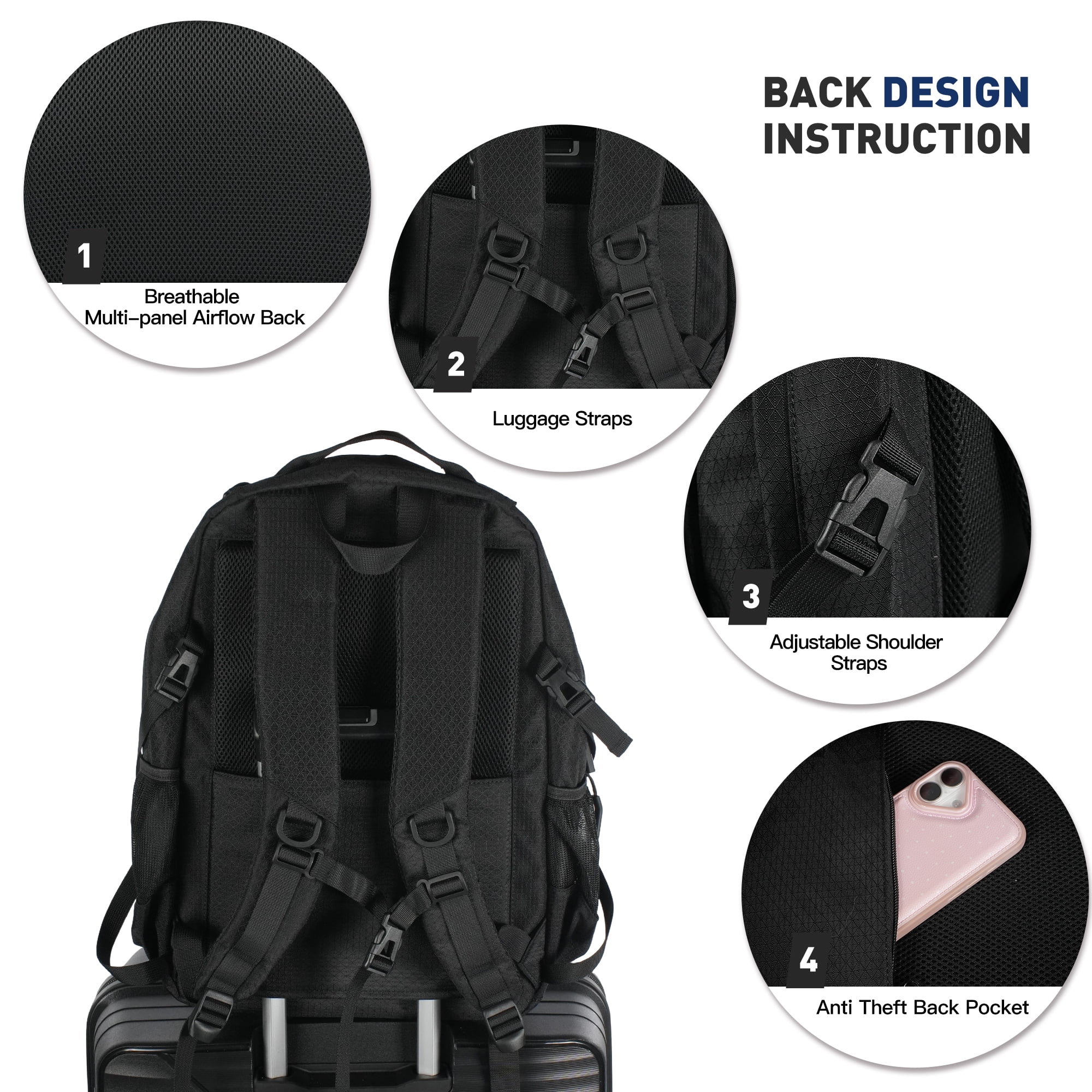 Smicure Travel carry on Backpack Laptop Business 18 Inch Business Anti Theft Slim Sturdy College School Computer Bag.Black