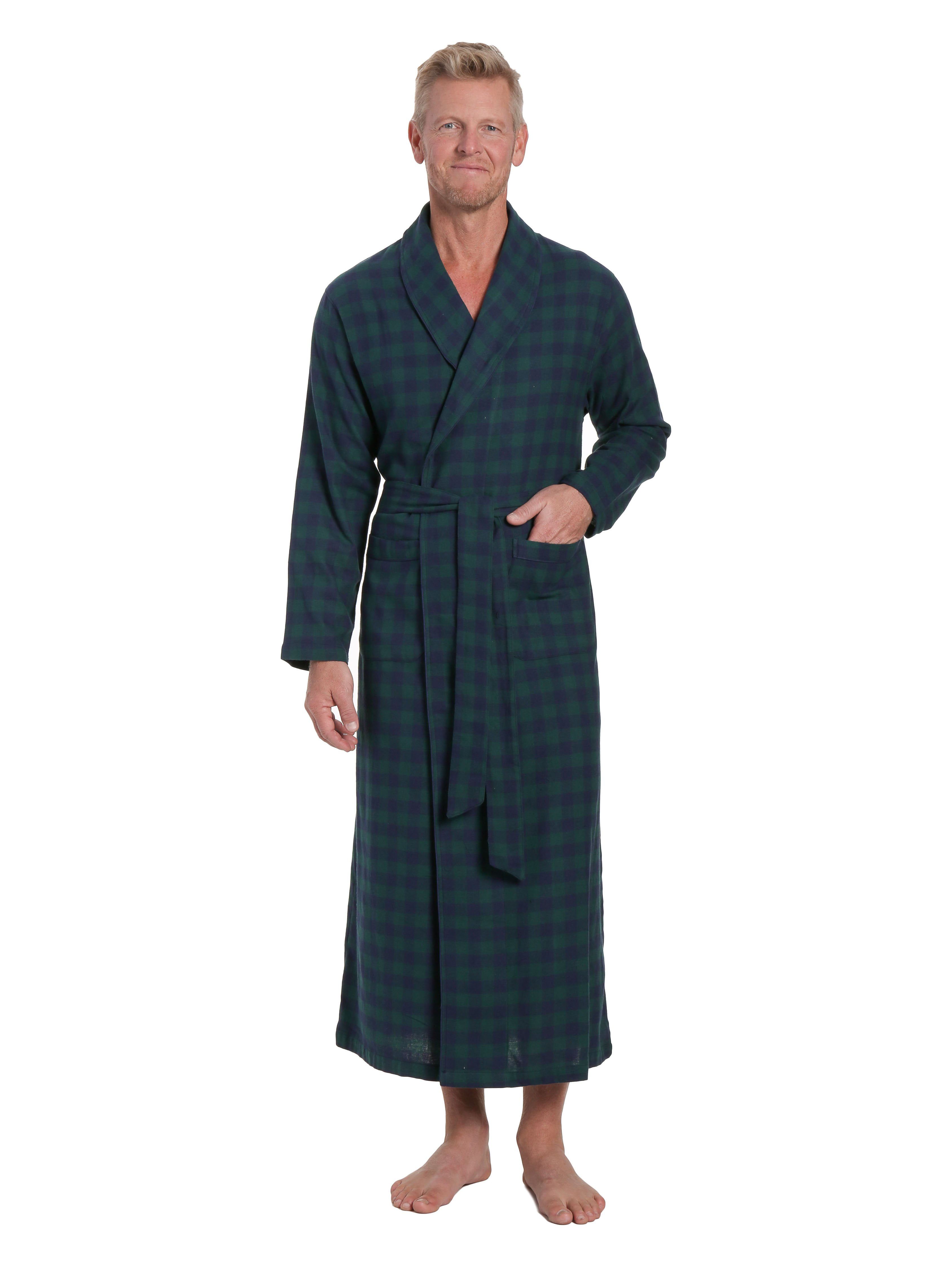 100% Cotton Flannel Robe Full-Length Mens Bathrobe Twin Boat Mens Robe 