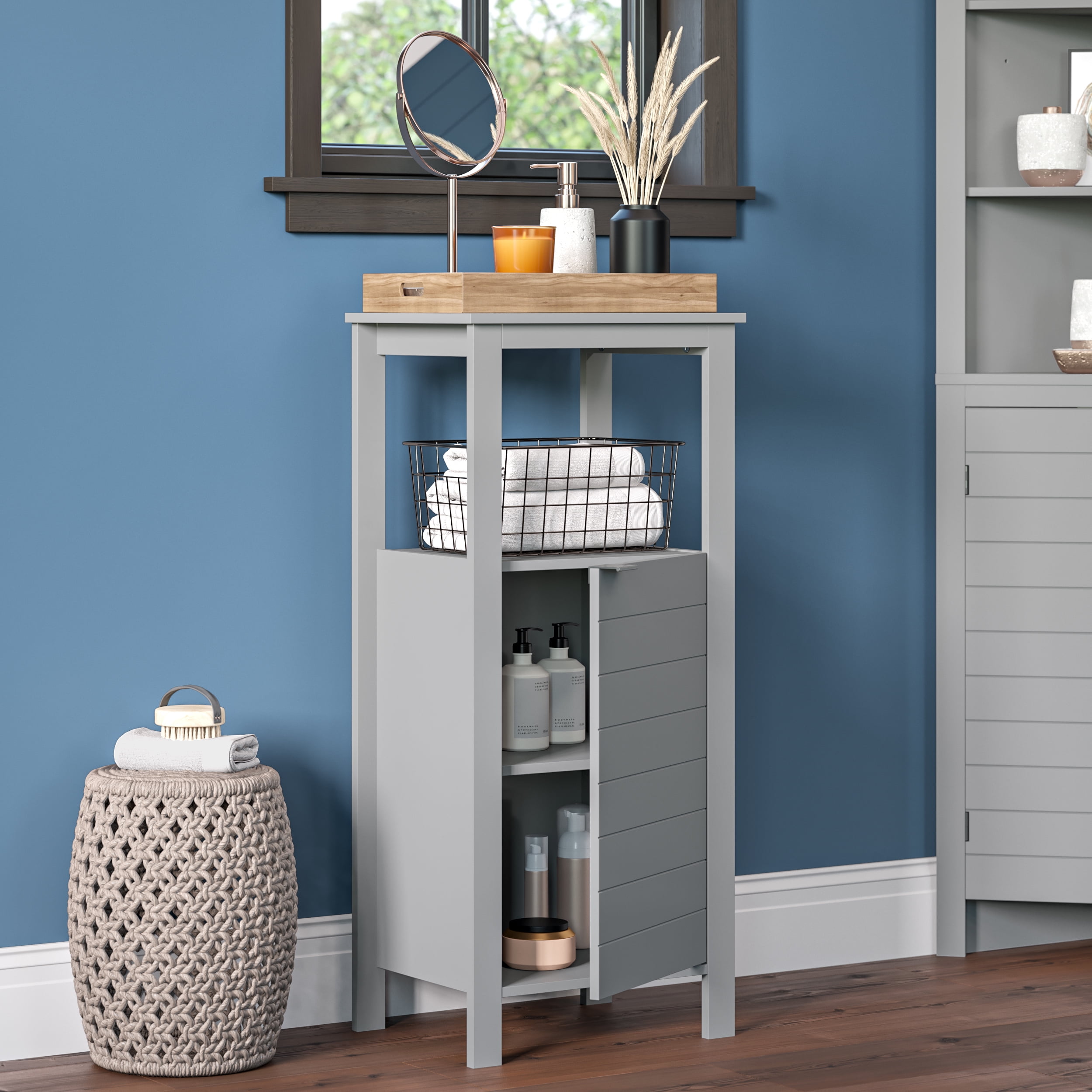 RiverRidge Home Madison Single Door Floor with 3 Shelves, Gray