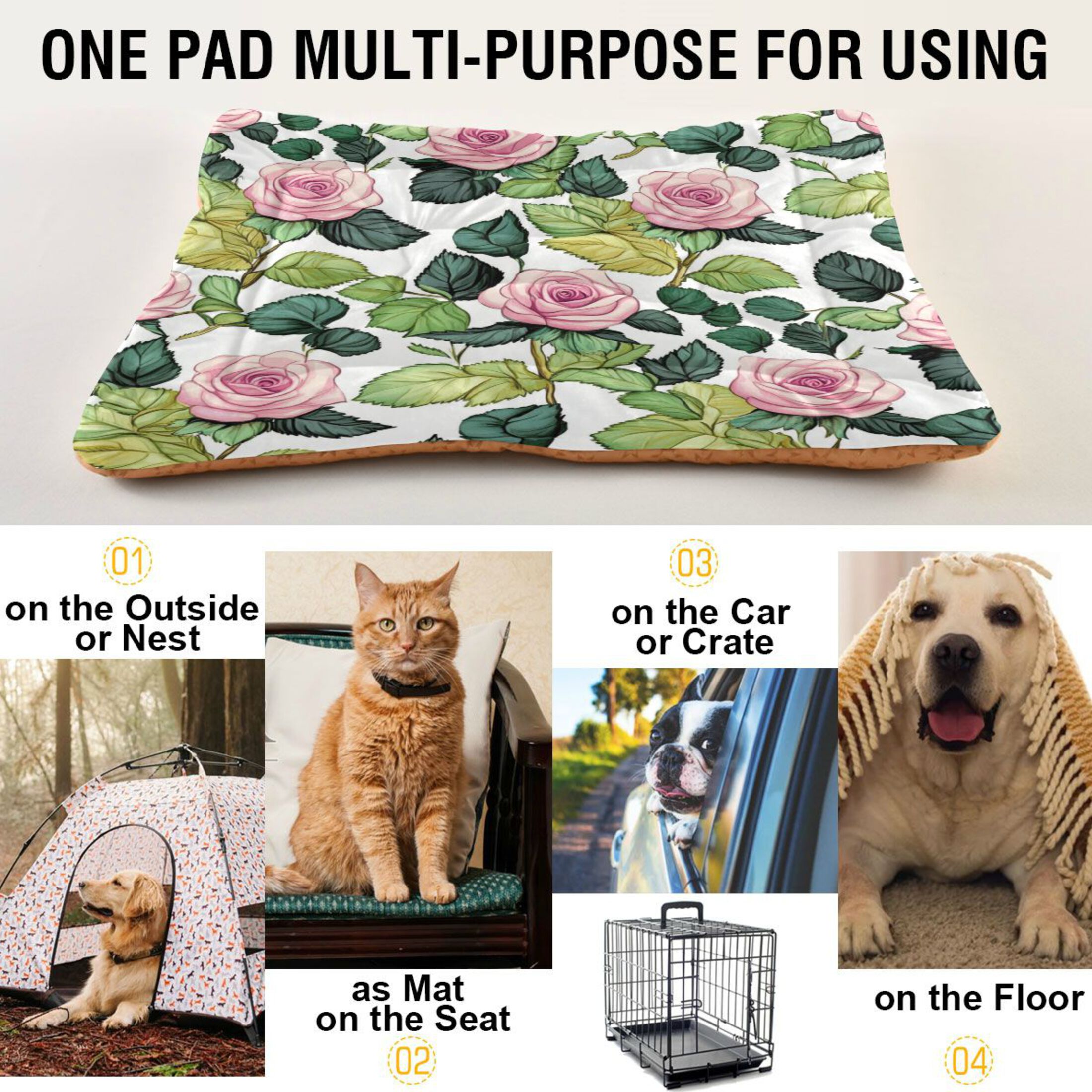 Qxltty Pink Rose Ped Pad Wear-resistant and Hard to Bite Through Sleeping Pad for Small Medium Large Dogs Winter Pet Bed 36×24in
