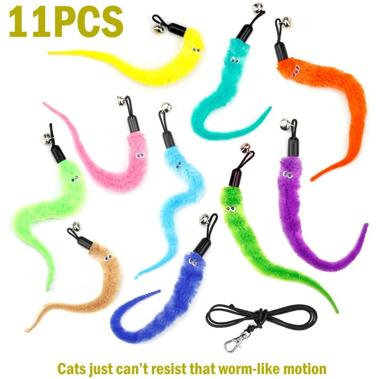 MeoHui Cat Wand Toys Refills, Cat Feather Toys Accessories, 10PCS Squiggly  Worms Replacements and 1PC Replacement String for Cat Fishing Pole,  Assorted Teaser Refills with Bell for Indoor Cats Kitten 
