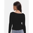 thumbnail image 5 of Women's Scoop Neck Long Sleeve Slim Fitted Casual Basic Crop Top, 5 of 6