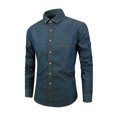 thumbnail image 2 of Plus Size Men's Denim Jacket Casual Long Sleeve Button Down Coat Polyester Shirt Top Upper Garment Blouse Fashion Streetwear Daily Outfits Gift | JASKFLY,Navy 3XL, 2 of 6