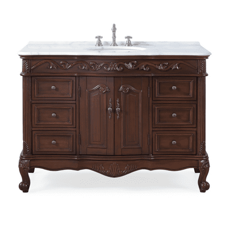 Benton Collection 42" Traditional Dark Brown Bathroom Vanity with White Marble Top