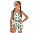 thumbnail image 2 of Xoenoiee Green Cactus Print Girls Swimsuit with Cover Up Skirt One Piece Teen Bathing Suit Removable Bra Swimwear with Pad for Summer Holiday Party, Size 13-14 Years, 2 of 7