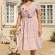 thumbnail image 2 of Vestido de manga corta de playa boho floral de gasa con cuello en V casual para mujer Fridja yut2982, 2 of 8