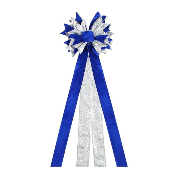 Home Christmas Tree Topper,55.12inch Blue Large Velvet Bow with Long Streamers,Wired Edge Decorative Bow for Wreath Door Holiday Party Festival Xmas Decoration Supplies