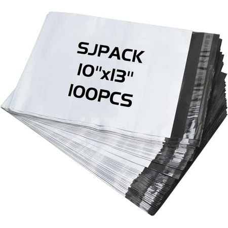 SJPACK 100 Pcs 10 x 13 White Poly Mailer Envelopes Shipping Bags with Self Adhesive, Waterproof and Tear-Proof Postal Bags