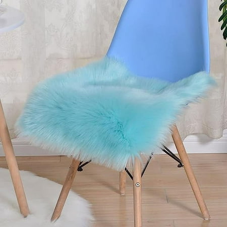 

XmhyTop-A Faux Fur Sheepskin Square Chair Cover Seat Cushion Pad Ultra Soft Fluffy Area Rugs Shaggy Wool Carpet for Living Room Bedroom Sofa (Light Blue 20 x20 )