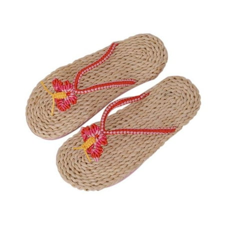 

Panda Superstore PL-CLO2229582011-KELLY02110-RP Butterfly Pattern Handmade Woven Straw Casual Style Flip Flops Sandals for Womens Multi Color Size 38-39 M EU