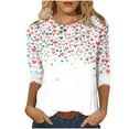 thumbnail image 2 of Valentines Womens 3/4 Sleeve Shirts Heart Graphic Crew Neck Tops Casual Cute Pattern Comfy Tee Festival Funny Soft Fashion Stylish T Shirt Gift for Women, 2 of 5