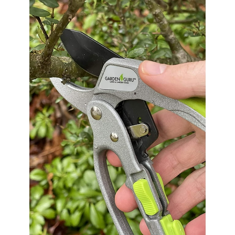 Garden Guru Ratchet Hand Pruning Shears - Professional Garden Clippers with  Ergonomic Grip - Makes Tough Cuts Easy 