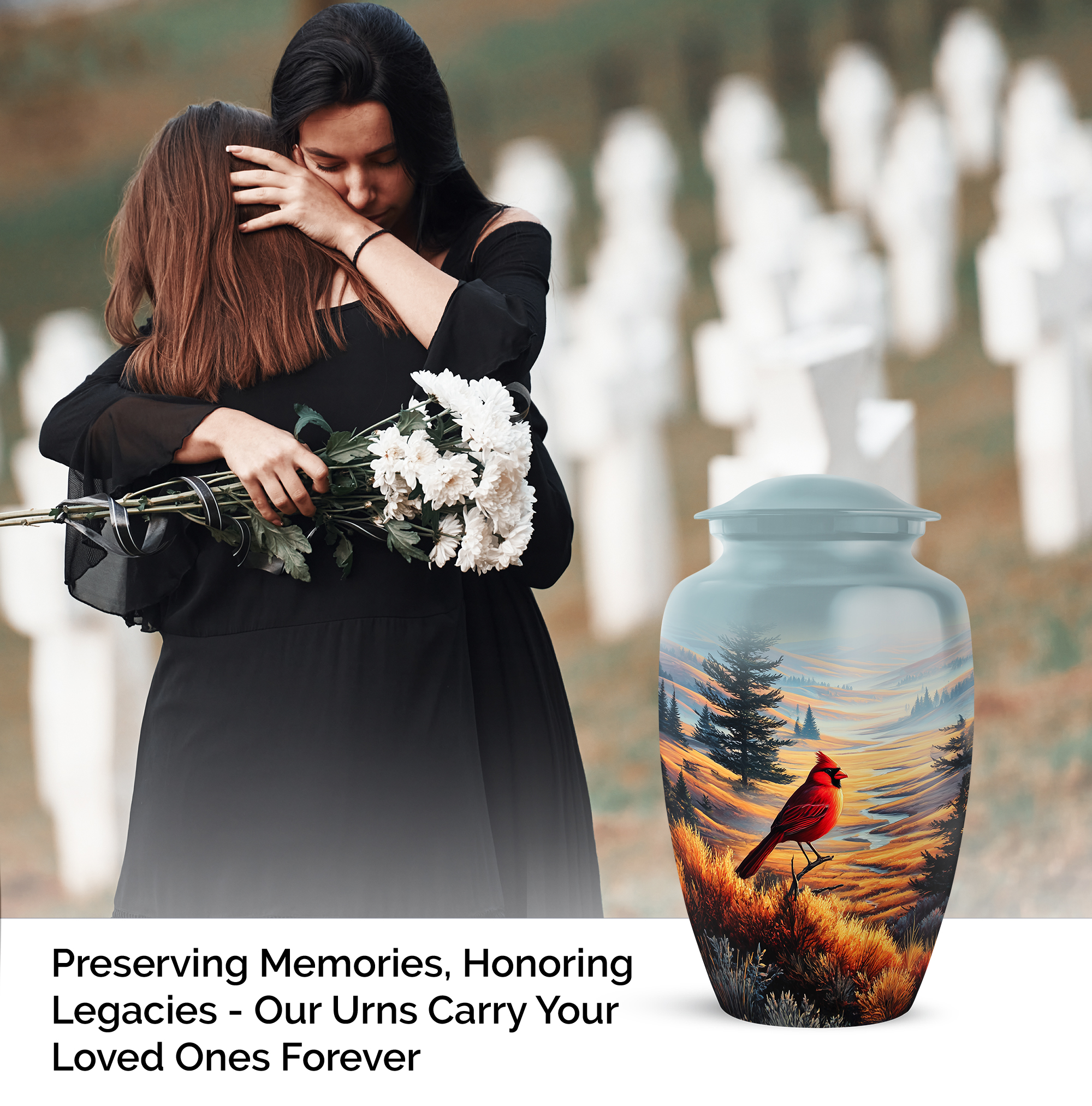 Cardinal Bird Funeral Urn For Ashes For Women - Large Mountain Urns For Human Ashes Adult Male - Blue Cremation Urns For Mom - Funeral Urn For Male, 10 Inch