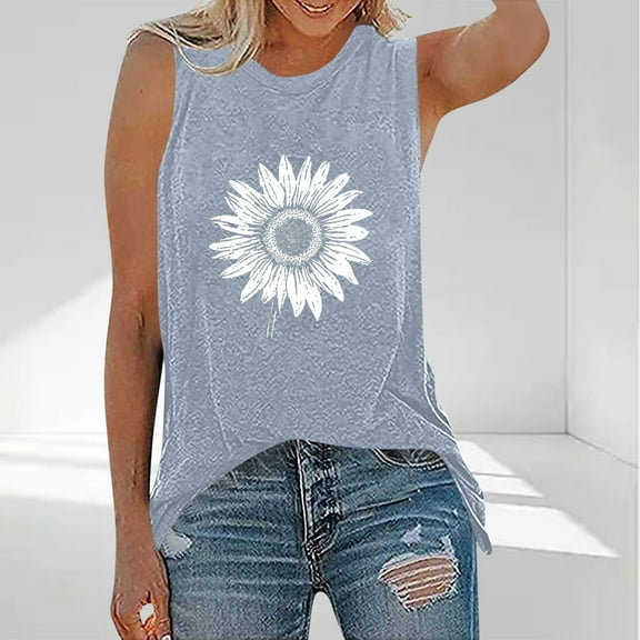 LIBRCLO Tank Tops for Women Crew Neck Sleeveless Printed Shirts Fashion Casual Summer Loose Blouses