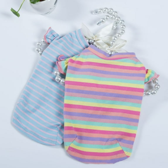 SPRING PARK Dog T-shirt Pet Summer Doggie Clothes Breathable Striped Outfits Puppy T-Shirts Apparel for Small Dog Cat