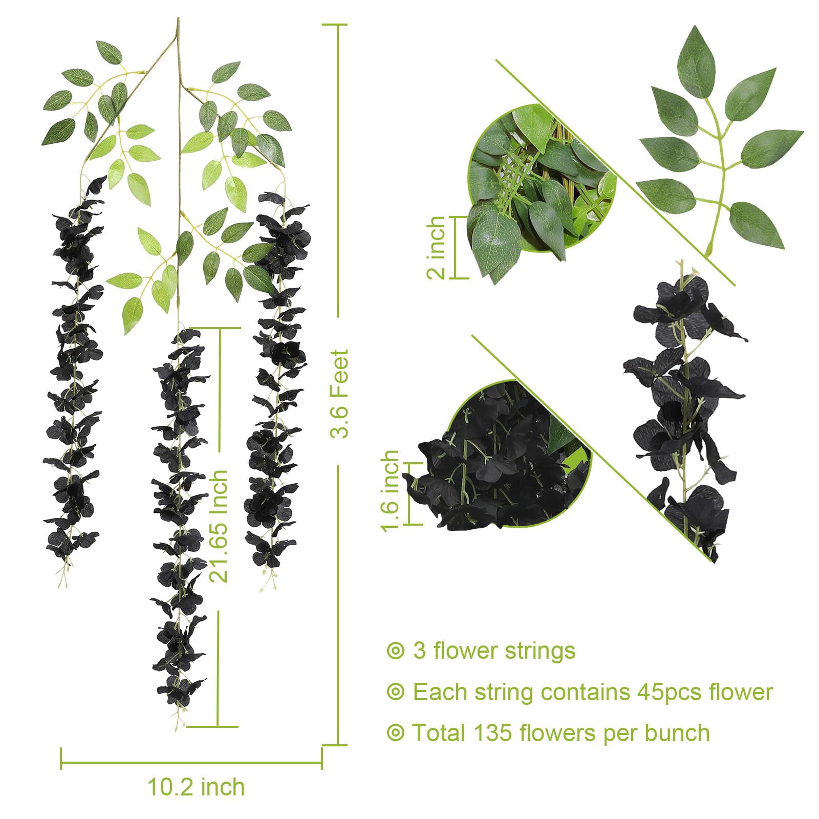 24 Pack Artificial Fake Wisteria Vine Ratta Hanging Garland Silk Flowers String Home Party Wedding Decor