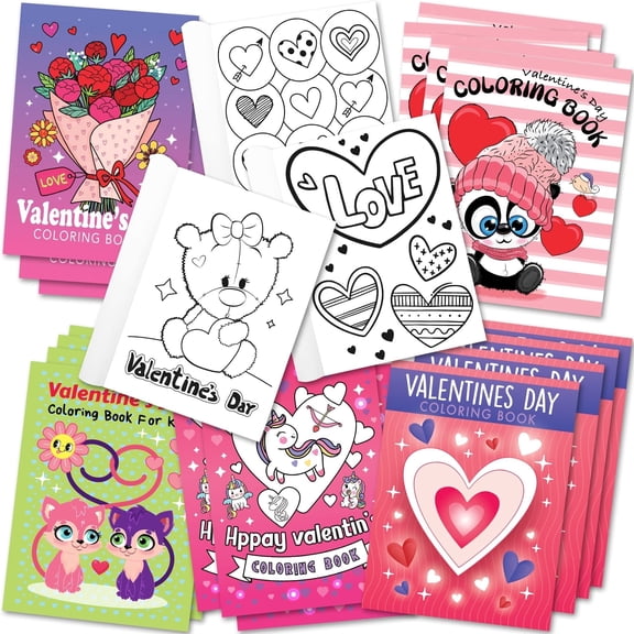 ArtCreativity Coloring Books for Kids, Valentine’s Day, Ages 3–8, 20 Mini Activity Booklets, Classroom Party Favors