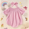 thumbnail image 5 of ZEHJUHAN Baby Girl's 2-Piece Romper Set, Bunny Embroidered Ruffle Crew Neck Puff Sleeve Onesie with Hair Bow Pink，3-6M, 5 of 10